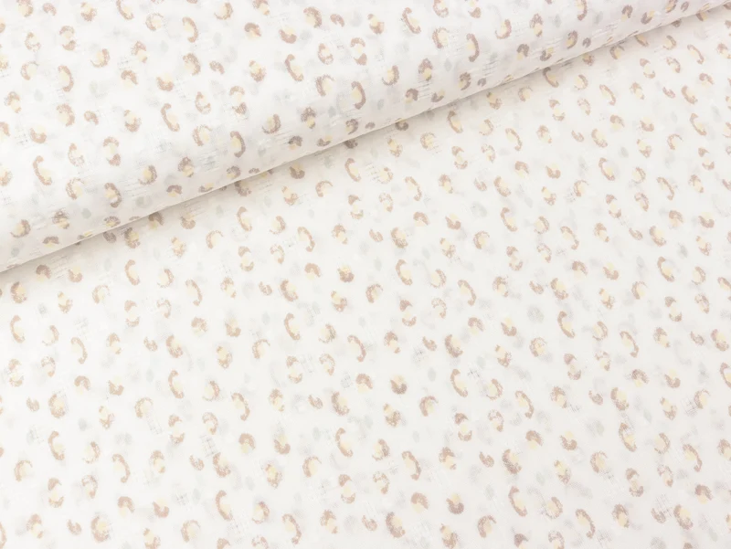 Baumwoll Webware Dobby Print Leopard sand auf Weiß