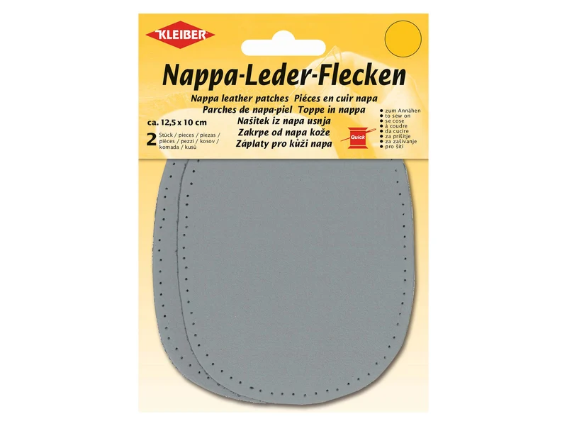 Kleiber 85001 Nappa-Leder-Flecken zum Annähen aus Echtleder hellgrau - ca. 12,5cm x 10cm - 2 Stück