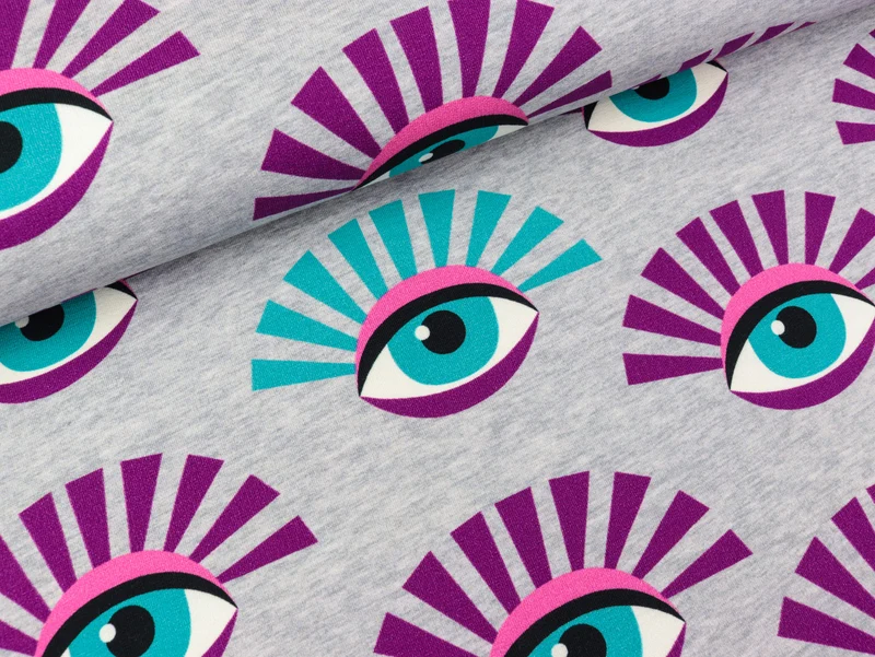 Reststück 12cm - Hamburger Liebe Leichter Baumwollsweat Darling Things All Eyes on You mittelgrau meliert-bunt