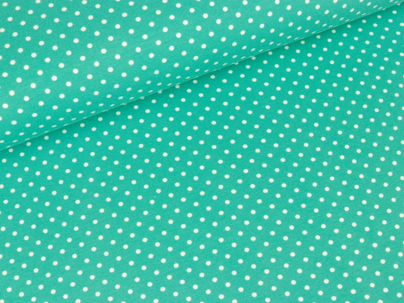 Reststück 18cm - Baumwolljersey Verena Pünktchen weiß auf Mint