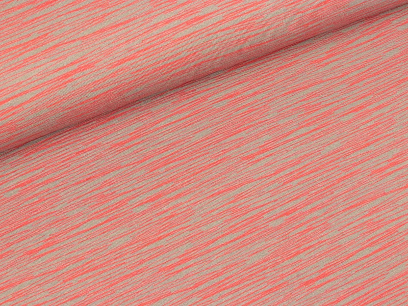 Reststück 8cm - Leichter Baumwollsweat Doodle Stripes koralle