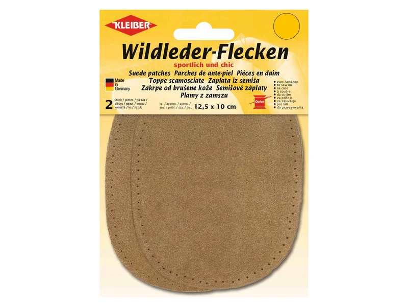 Kleiber 85506 Wildleder-Flecken zum Annähen aus Echtleder braun - ca. 12,5cm x 10cm - 2 Stück