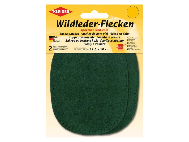 Kleiber 85508 Wildleder-Flecken zum Annähen aus Echtleder grün - ca. 12,5cm x 10cm - 2 Stück