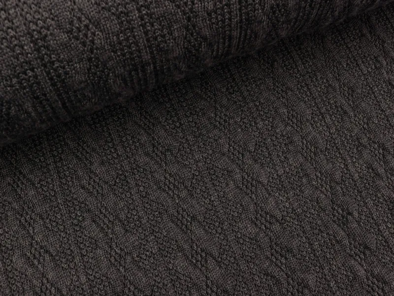 Reststück 35cm - Strickstoff Zopfstrick Carmen mittelgrau uni