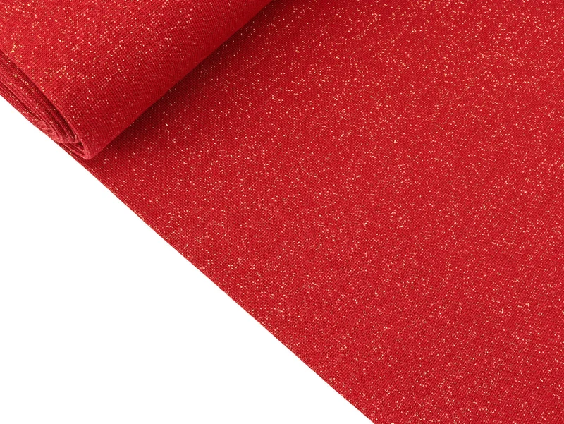 Reststück 10cm - Glatte Bündchenware Sven burgundy mit goldenem Glitzer