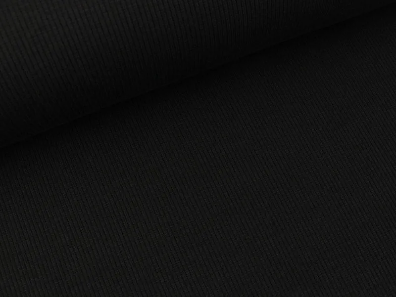 Reststück 16cm - Gerippter Baumwolljersey Marisa schwarz uni