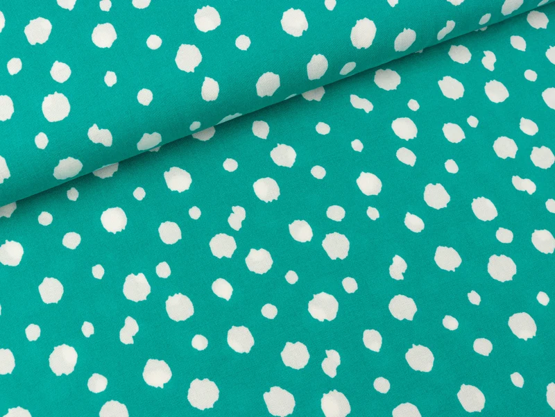 Viskose Webware Chally Dots weiß auf Smaragd