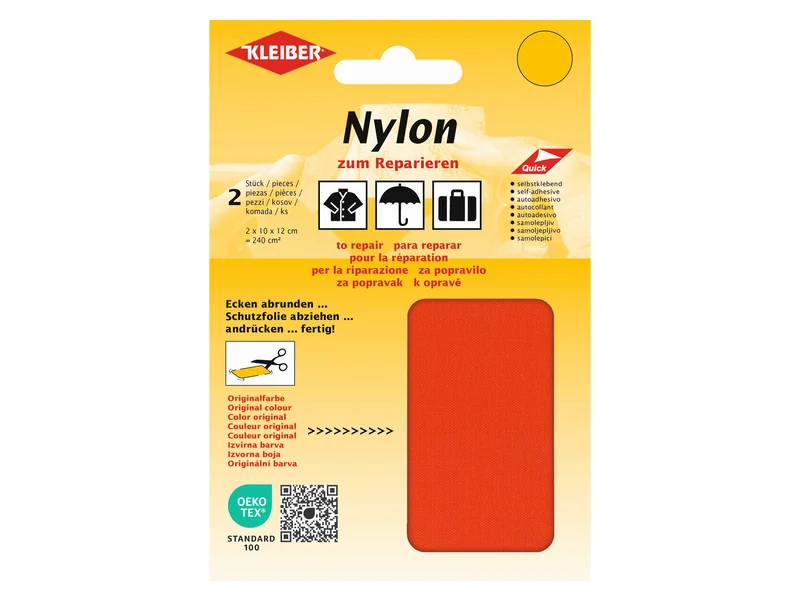 Kleiber 43052 Nylon-Flicken selbstklebend neonorange - 10 x 12cm - 2 Stück