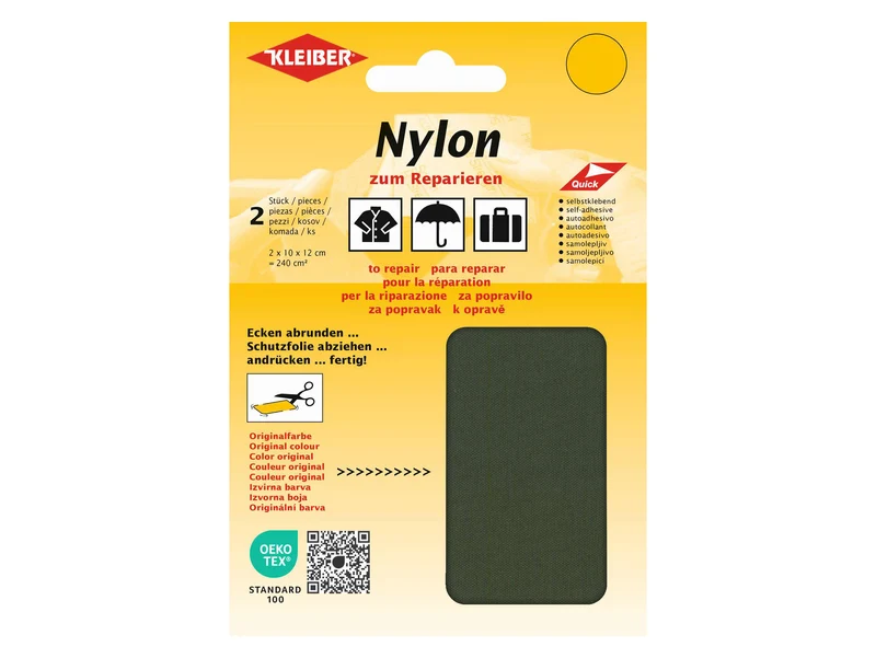 Kleiber 43051 Nylon-Flicken selbstklebend olivgrün - 10 x 12cm - 2 Stück