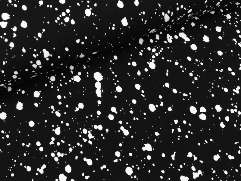Reststück 40cm - Baumwolljersey Paint Drops weiß auf Schwarz