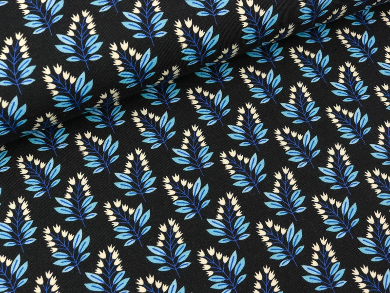 Reststück 11cm - Hamburger Liebe Baumwolljersey Glossy Petit Bells blue navy-bunt