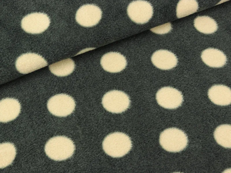 Reststück 20cm - Polarfleece Punkte creme auf Dunkelgrau