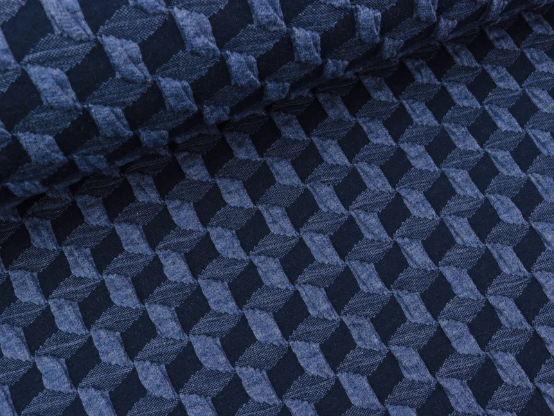 Reststück 17cm - Hamburger Liebe 3D-Relief Jacquard Plain Stitches Diced Knit jeansblau melange-marine