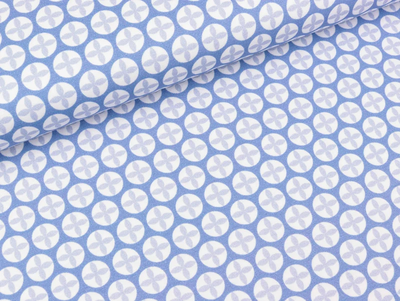 Reststück 35cm - Baumwolljersey Lotus Dreams Blumenkreise weiß-hellblau-rauchblau by Lycklig Design