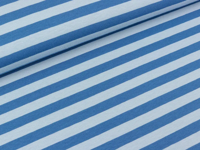 Reststück 16cm - Baumwolljersey Isa Streifen rauchblau-hellblau