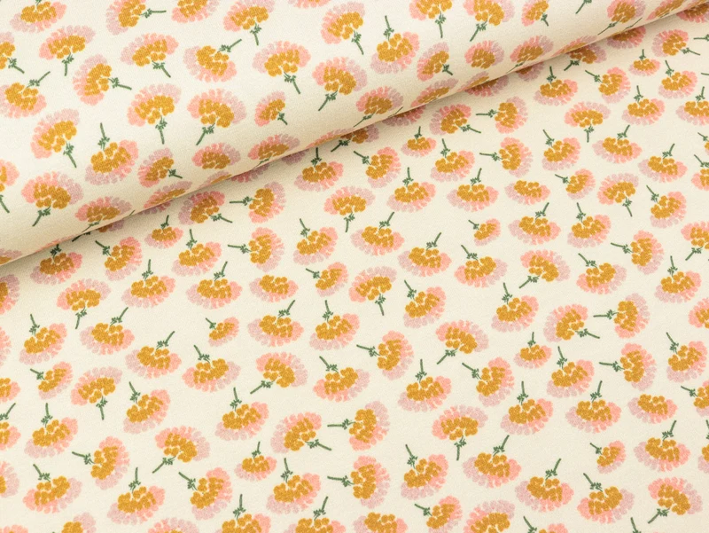 Reststück 18cm - Baumwolljersey Blossom Baby Blumen bunt auf Creme by brinarina