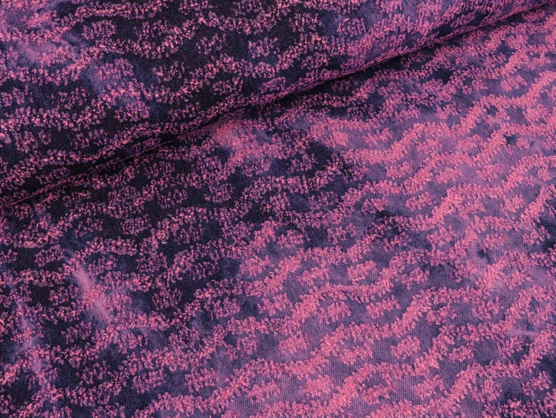 Reststück 30cm - Baumwoll-Jeansstoff Waves pink-dunkles jeansblau