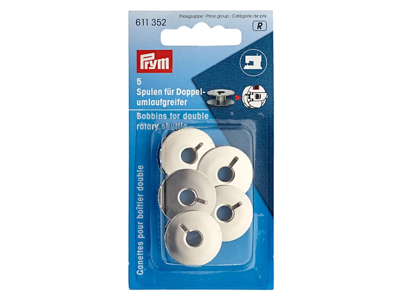Prym 611352 Nähmaschinenspulen für Doppelumlaufgreifer - 21,9mm x 9,0mm - Stahl vernickelt 5 Stück