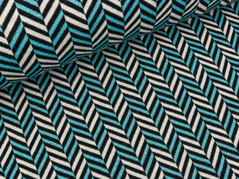 Reststück 10cm - Hamburger Liebe Jacquard Glow Herringbone schwarz-türkis-winterweiß-silber