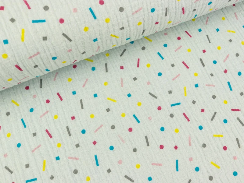 Reststück 51cm - Baumwoll Double Gauze Celebrate bunt-hellblau