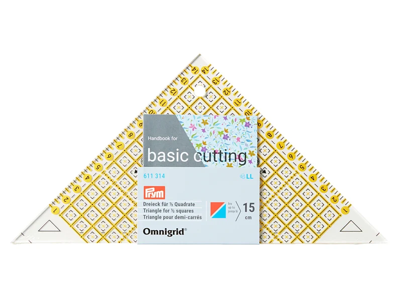Prym 611314 Omnigrid Lineal-Dreieck 1/2 Quadrat bis 15cm mit Lineal Fibel transparent
