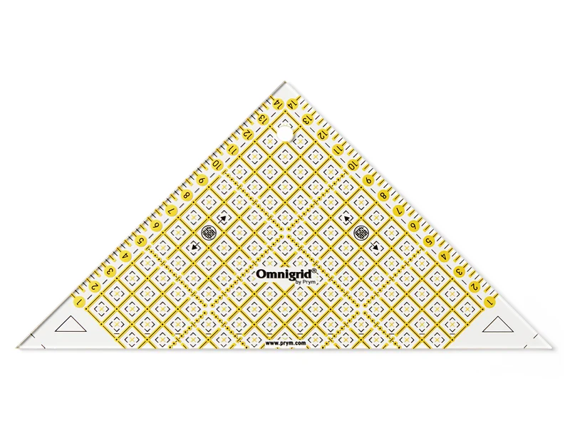 Prym 611314 Omnigrid Lineal-Dreieck 1/2 Quadrat bis 15cm mit Lineal Fibel transparent