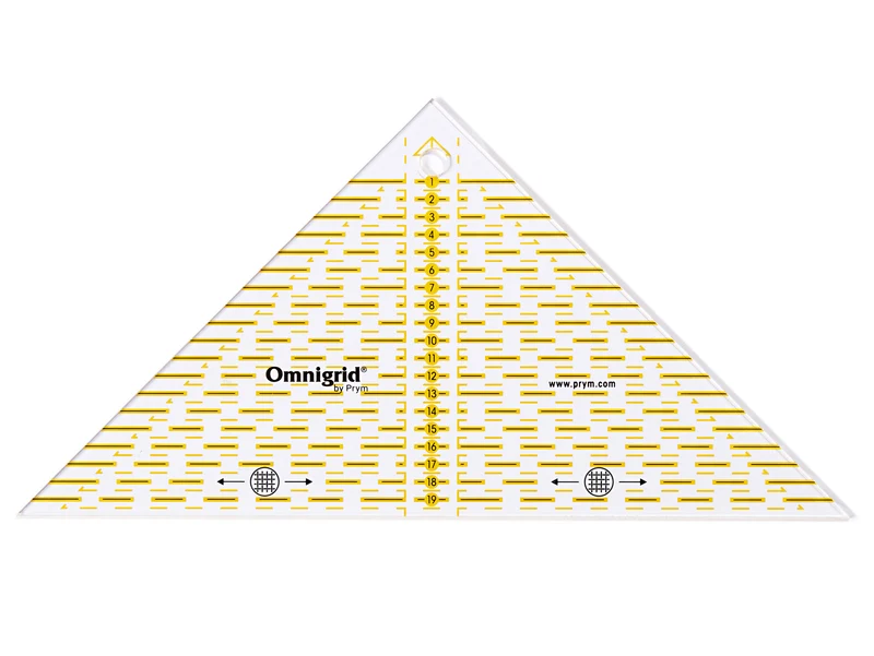 Prym 611313 Omnigrid Lineal-Dreieck 1/4 Quadrat bis 20cm mit Lineal Fibel transparent
