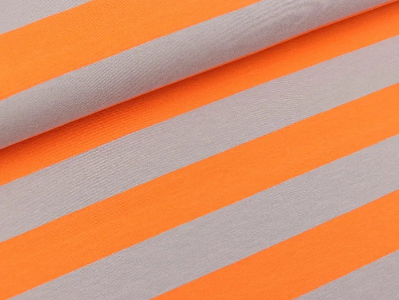 Reststück 28cm - Baumwolljersey Isa Blockstreifen orange-grau