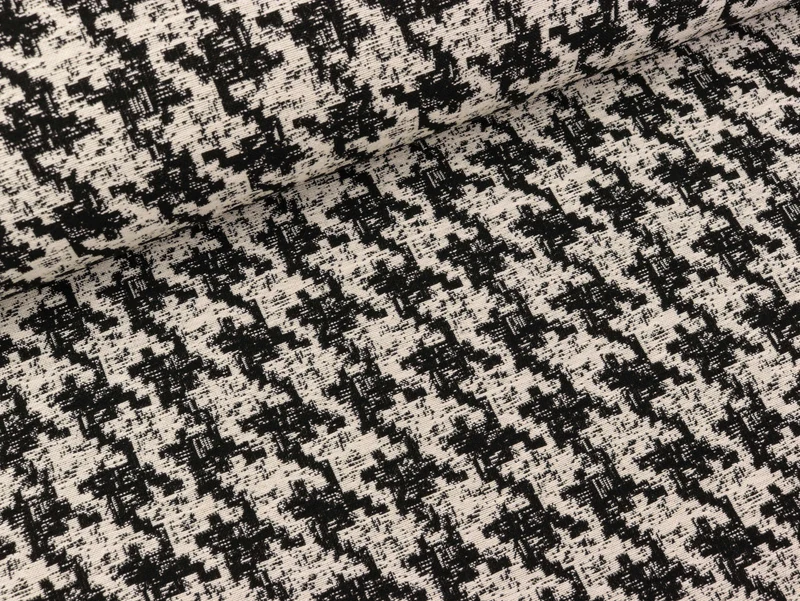 Reststück 13cm - Bengaline Jacquard Hahnentrittmuster medium schwarz-ecru