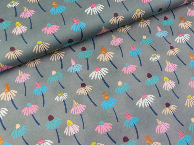 Hamburger Liebe New Cotton Satin Webware Queens United Daisies bunt auf Grau