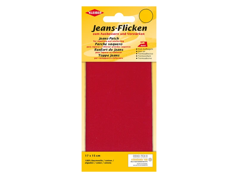 Kleiber 34206 Jeans-Flicken - zum Ausbessern und Verstärken - rot - 17cm x 15cm