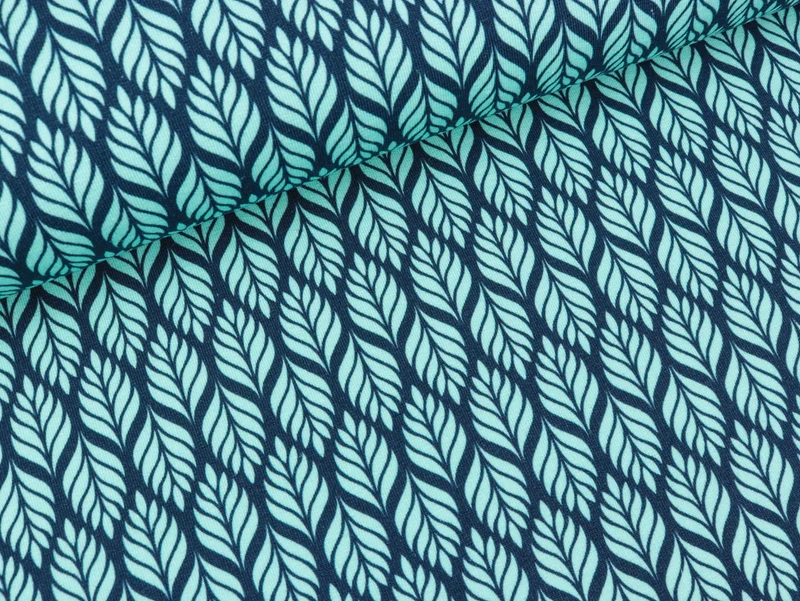 Modalsweat Winter Blossom Blätter mint auf Dunkelblau by Lycklig Design