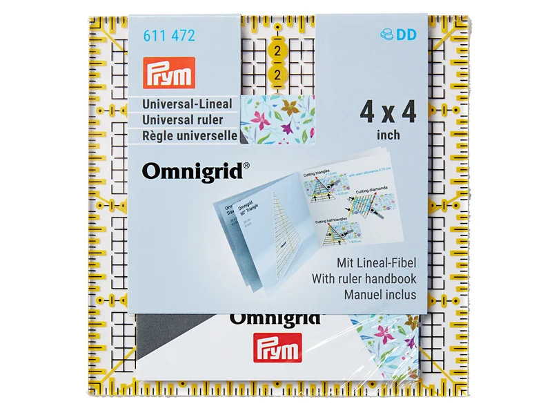 Prym 611472 Omnigrid Universal-Lineal 4 x 4 inch mit Lineal Fibel transparent