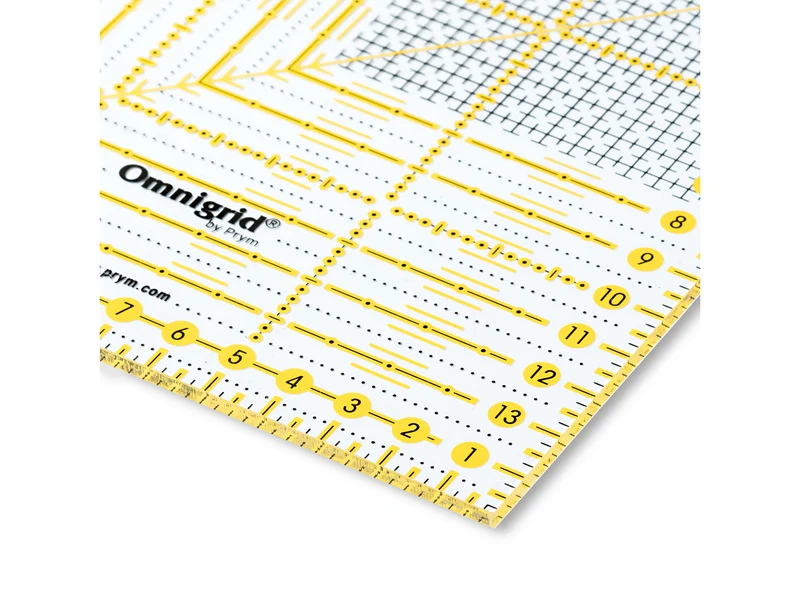 Prym 611306 Omnigrid Universal-Lineal 15 x 15cm mit Lineal Fibel transparent
