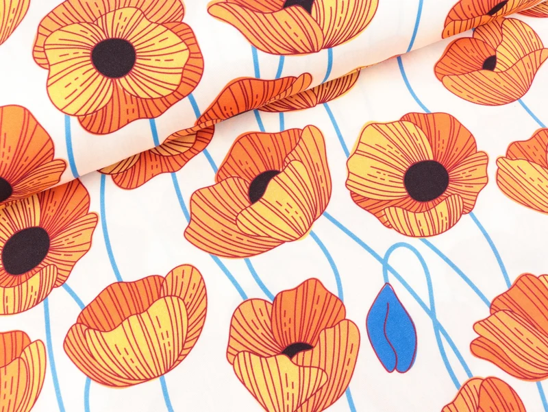 Reststück 30cm - Hamburger Liebe TENCEL Webware Wonderland Poppies papaia-nude auf Meringa
