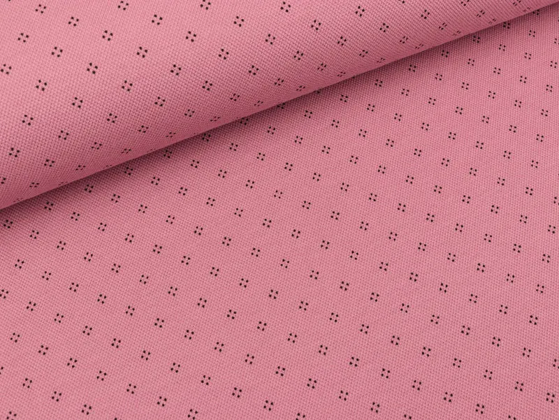 Reststück 26cm - Baumwoll-Polopiqué Dots schwarz auf Altrosa