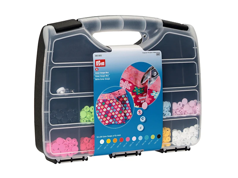 Prym 393900 Nähfrei Druckknöpfe Color Snaps Sortimentsbox inkl. 300 Druckknöpfe Ø 12,4 mm & Werkzeug-Set