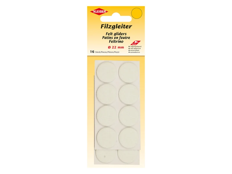 Kleiber 52006 Filzgleiter ⌀22mm klein selbstklebend - weiß - 16 Stück
