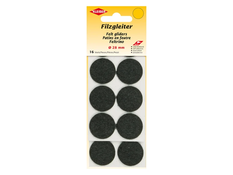 Kleiber 52002 Filzgleiter ⌀28mm mittel selbstklebend - schwarz - 16 Stück