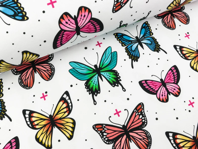 Reststück 12cm - Hamburger Liebe Baumwollsweat Wanderlust Butterfly weiß-bunt