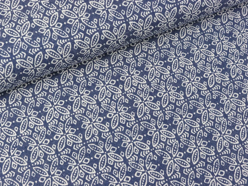 Leichter Jeansstoff Chambray Graphic weiß auf Denim