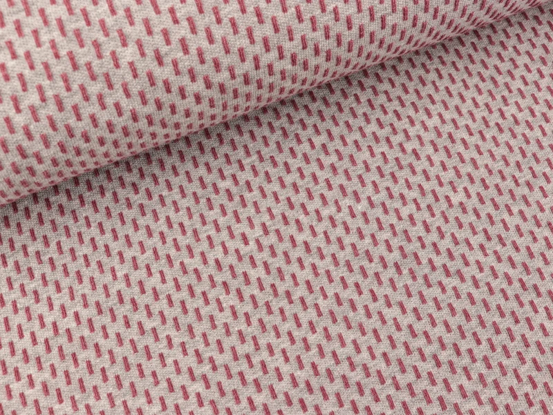 Reststück 45cm - Doubleface Jacquard Jersey Striche weinrot auf Grau meliert