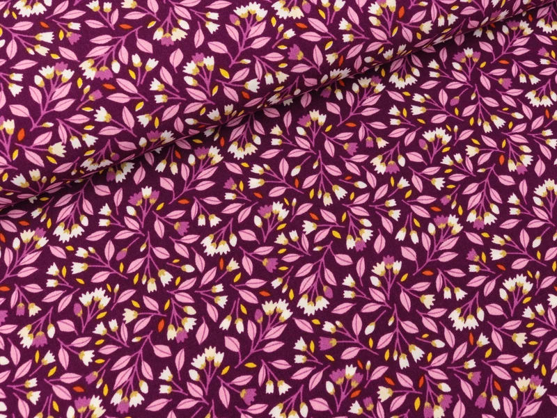 Viskose Popeline Webware Kleine Sternendolden bunt auf Violett