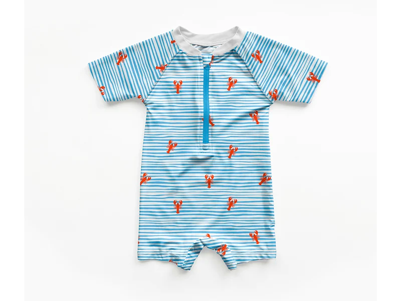 Swim & Sport Jersey Kleine Hummer auf blau-weiß gestreift UPF50