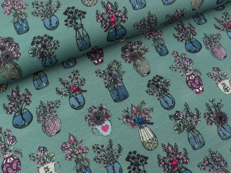 French Terry All my Flowers bunt auf Oldmint by Lila Lotta