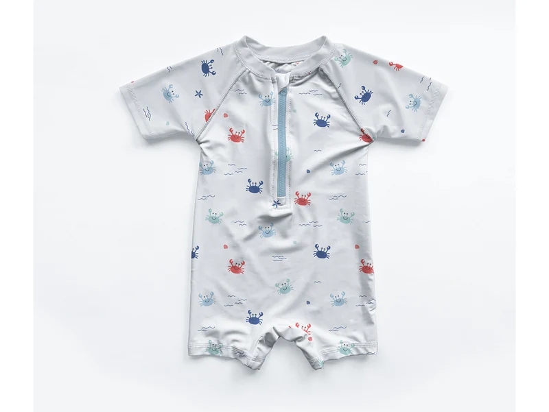 Swim & Sport Jersey Kleine Krabben bunt auf Optical white UPF50