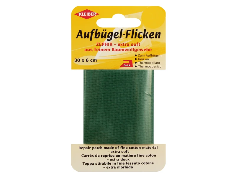 Kleiber 31012 Aufbügel-Flicken ZEPHIR - extra soft aus feinem Baumwollgewebe grün - 30cm x 6cm