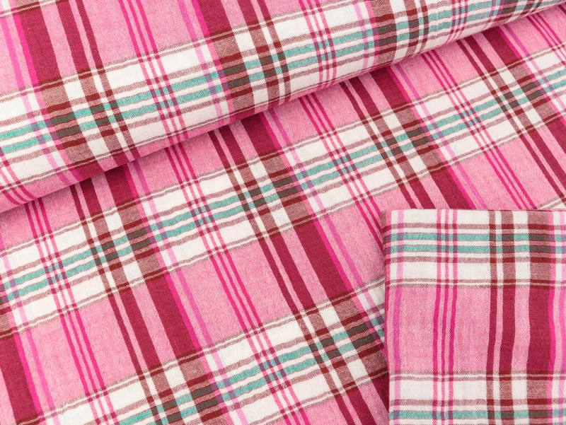Doubleface Baumwoll Double Gauze Checks Pink Combo