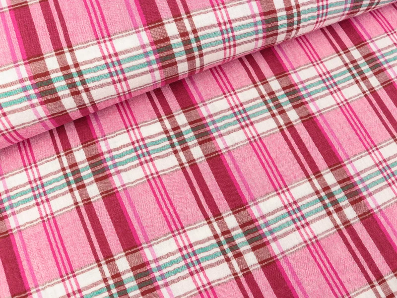 Doubleface Baumwoll Double Gauze Checks Pink Combo