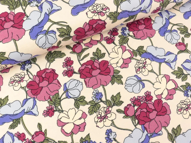 Baumwolljersey Big Flowers bunt auf Ecru by Poppy
